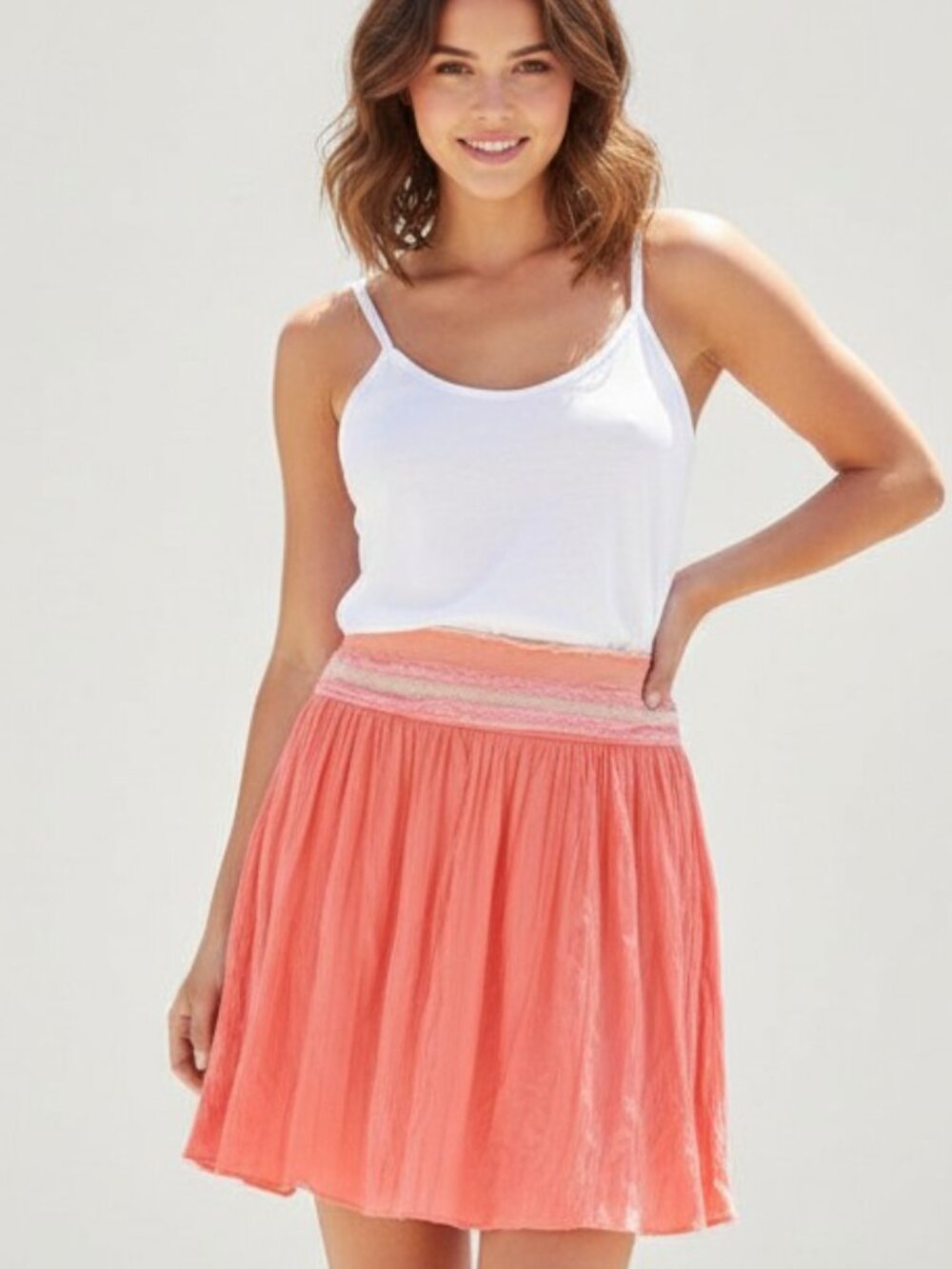 Free People Coral A-line Boho Mini Skirt with Raw Waistband Size 2